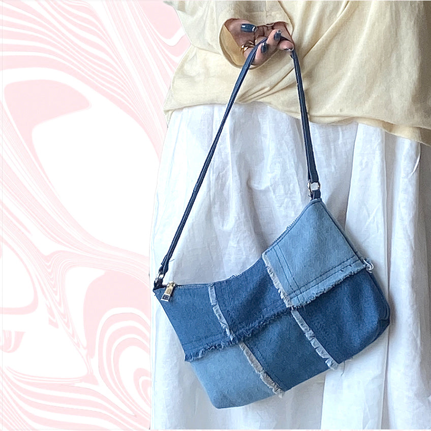 Vintage Denim Patchwork Shoulder Tote